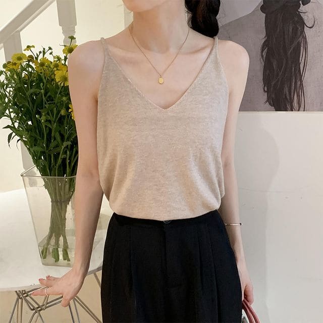 Knit Camisole Top - Camel / One Size