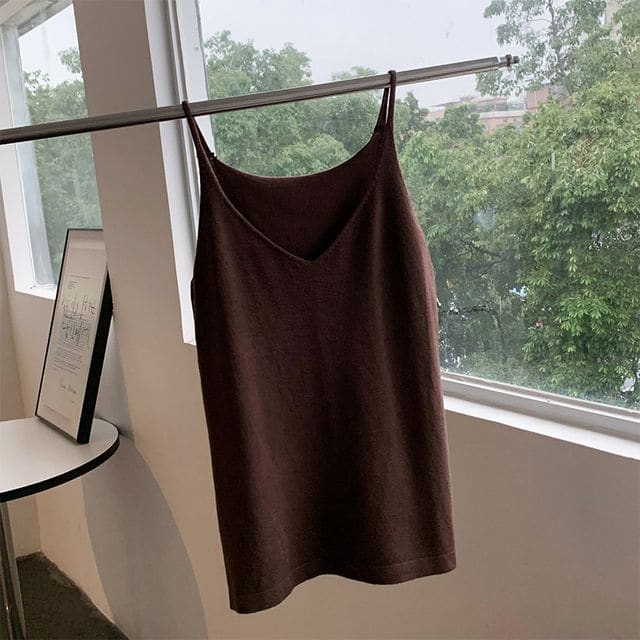 Knit Camisole Top - Coffee / One Size