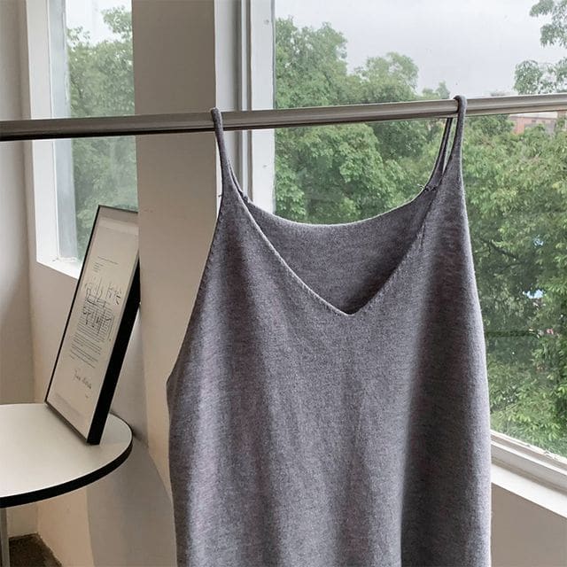 Knit Camisole Top - Gray / One Size