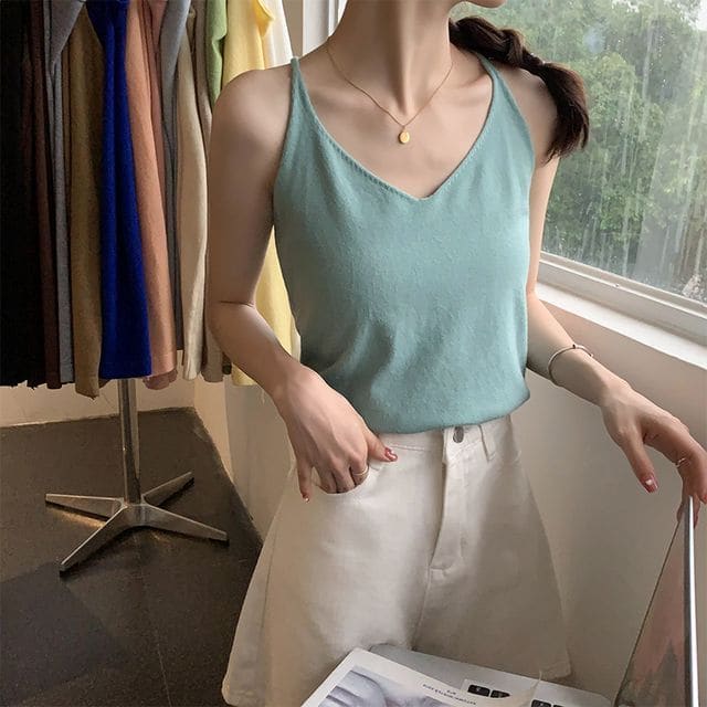 Knit Camisole Top - Mint Green / One Size