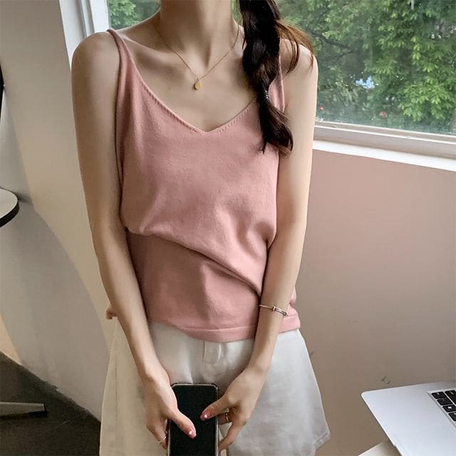 Knit Camisole Top - Pink / One Size