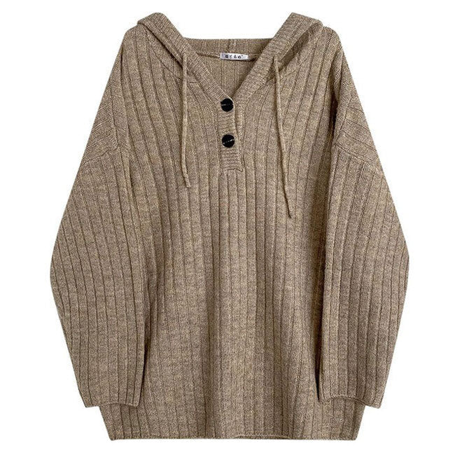 Hoodie Mocha Button Knit Up