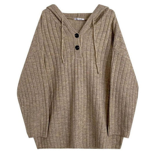 Hoodie Mocha Button Knit Up