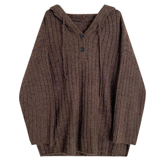 Hoodie Mocha Button Knit Up