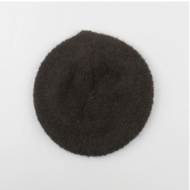 Knit Plain Beret - Coffee / One Size