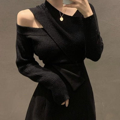 Knitted Sweater Cutout Off Shoulder Cross Tops BM156