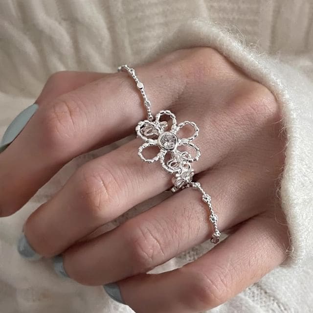 Knot Alloy Open Ring - J4809 - Silver / One Size