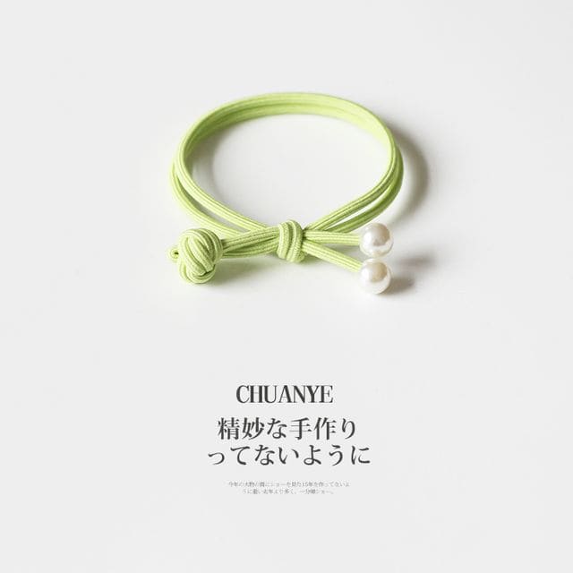 Knot Faux Pearl Hair Tie - 06 - Green / One Size