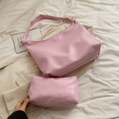 Knotted Faux Leather Tote Bag - Pink / One Size