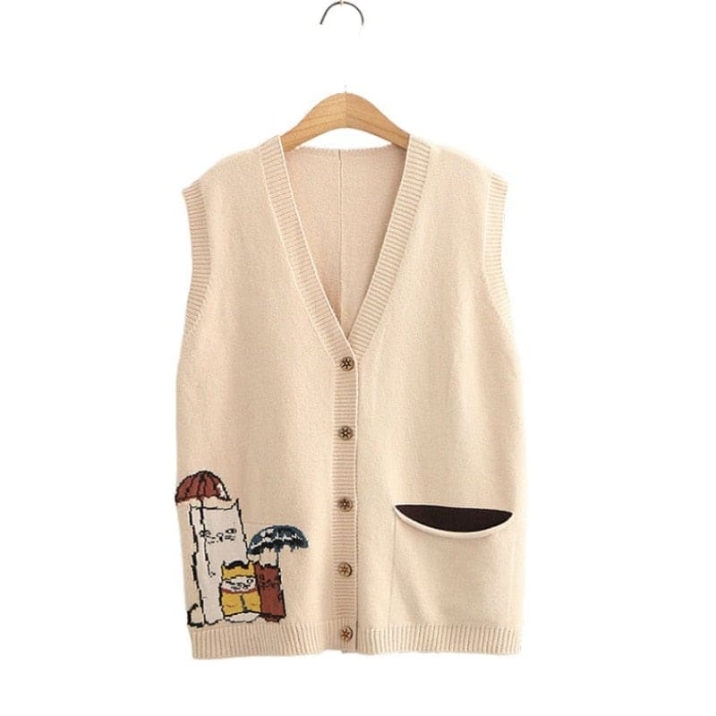 Korean Fashion Cartoon Embroidery Knitted Vest BM071