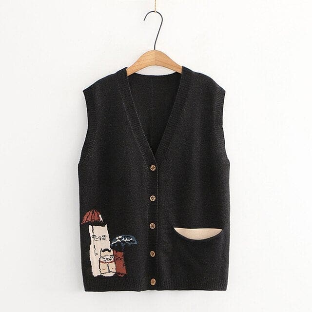 Korean Fashion Cartoon Embroidery Knitted Vest BM071