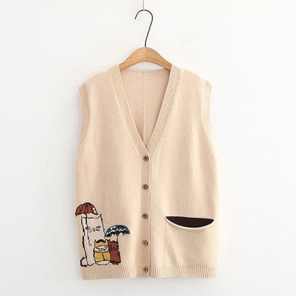 Korean Fashion Cartoon Embroidery Knitted Vest BM071