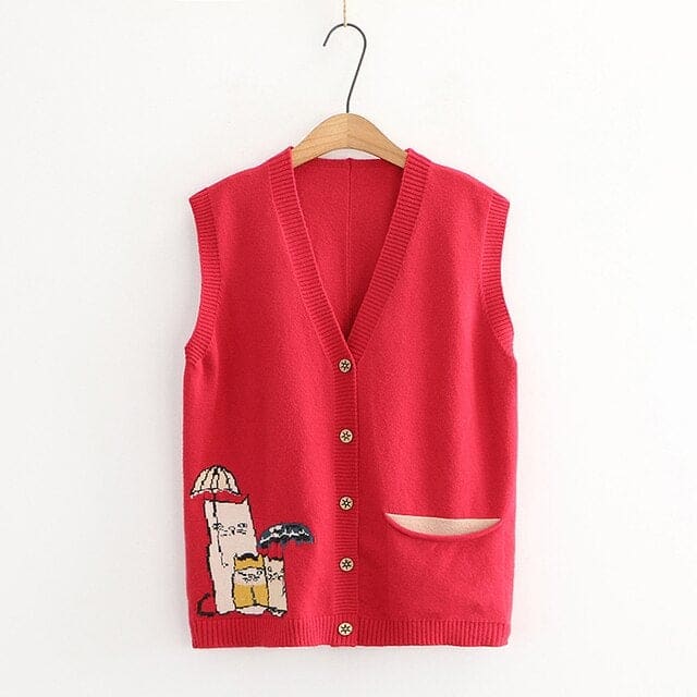 Korean Fashion Cartoon Embroidery Knitted Vest BM071