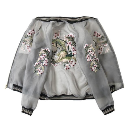 Korean Fashion Floral Embroidery Pink Bomber Jacket MK16478