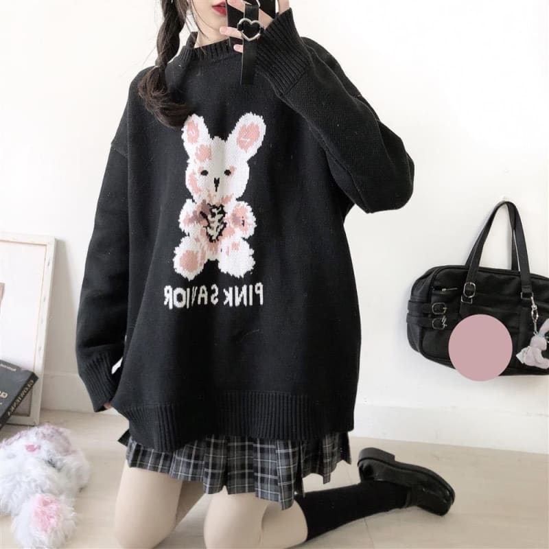 Korean Fashion Y2K Pink Savior Bunny Knitting Sweater