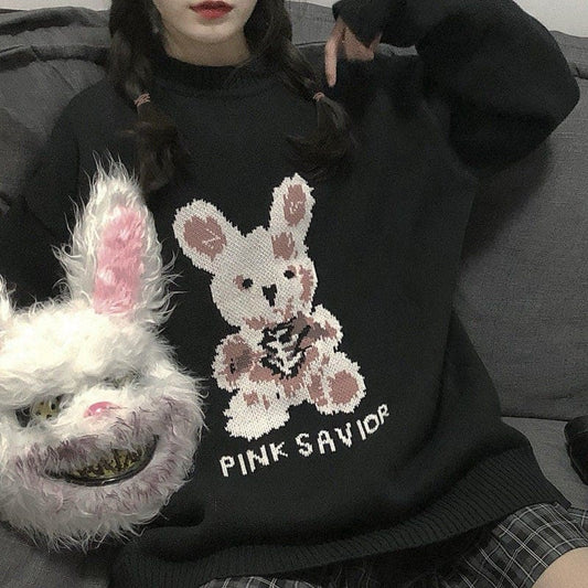 Korean Fashion Y2K Pink Savior Bunny Knitting Sweater