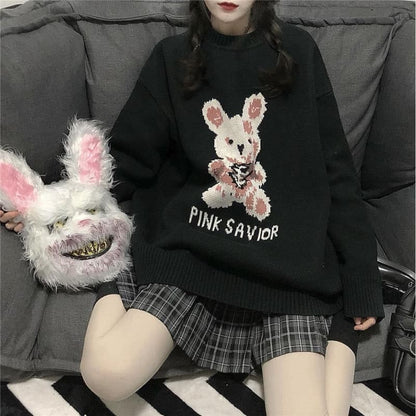 Korean Fashion Y2K Pink Savior Bunny Knitting Sweater