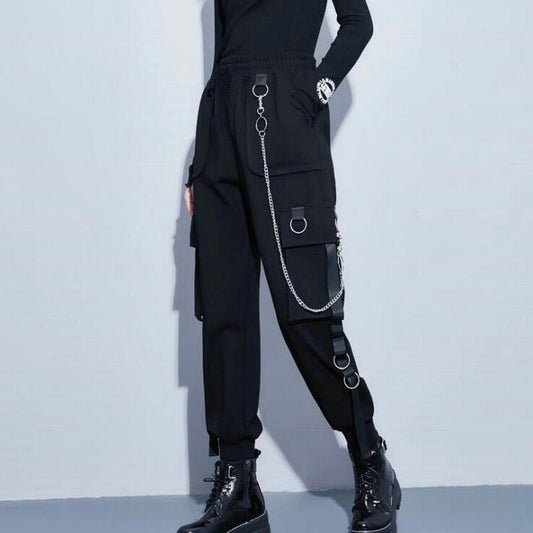 Korean Style Cargo Pants Casual Joggers Black High Waist