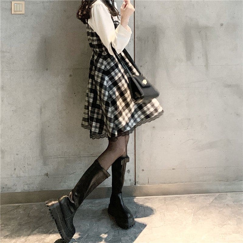 Korean Style Kawaii Red Plaid Suspender Dress MM2303