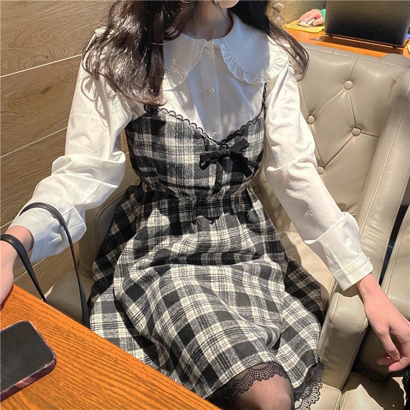 Korean Style Kawaii Red Plaid Suspender Dress MM2303