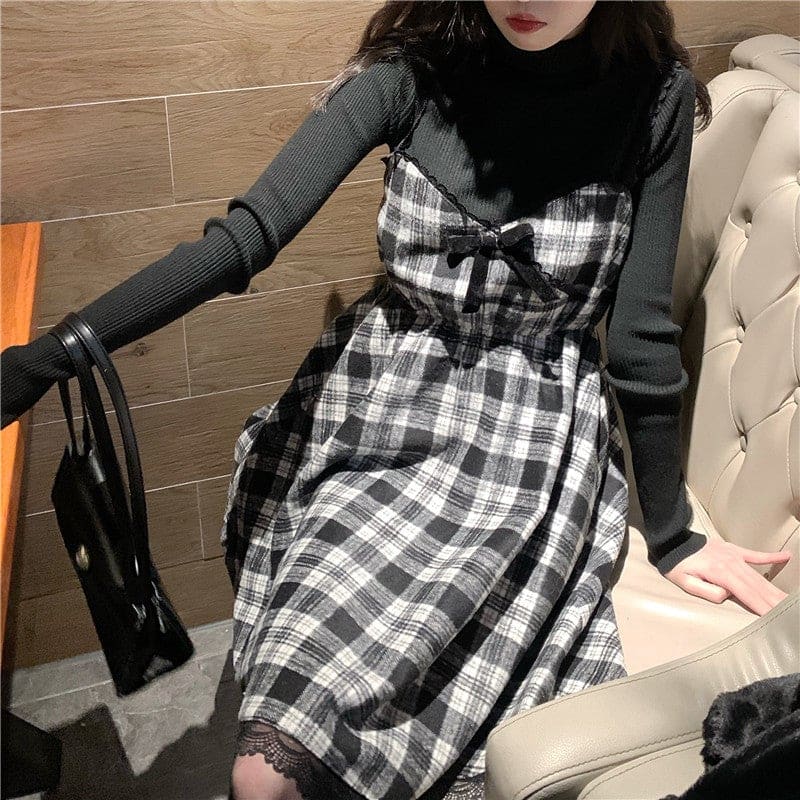 Korean Style Kawaii Red Plaid Suspender Dress MM2303