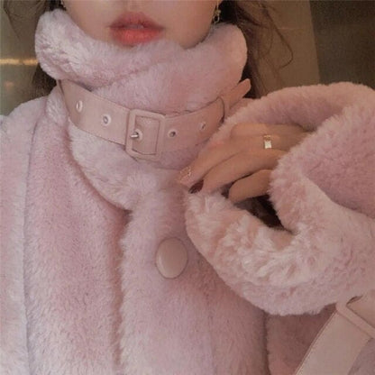 Korean Sweet Warm Pink Kawaii Lolita Cute Faux Fur Coat