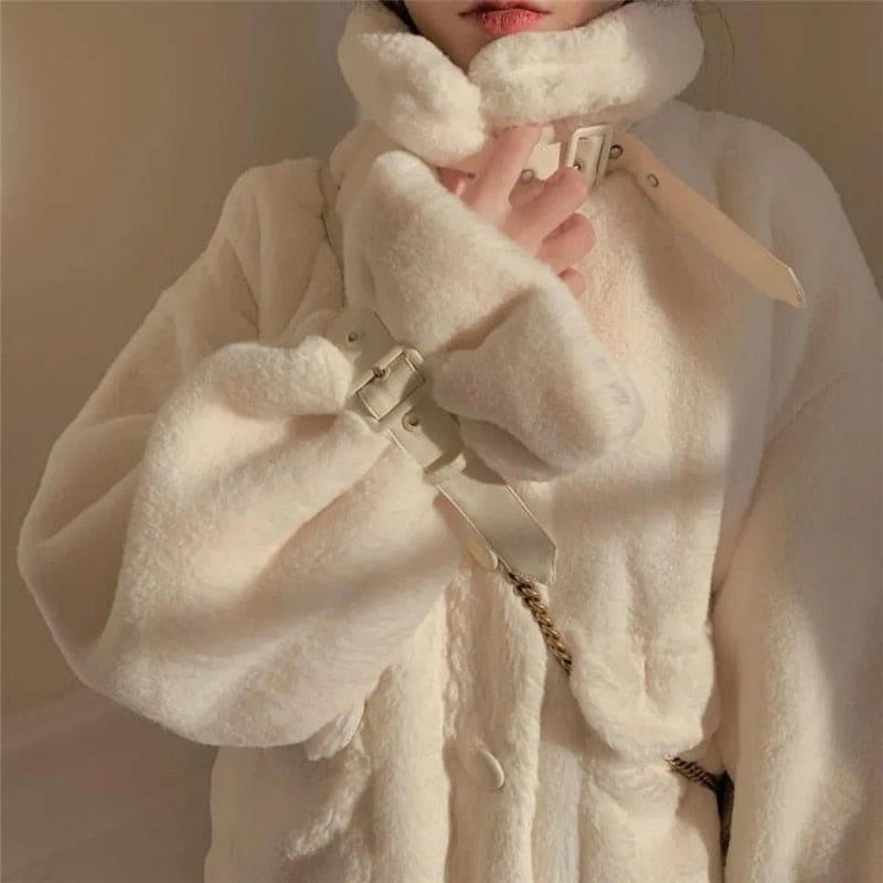 Korean Sweet Warm Pink Kawaii Lolita Cute Faux Fur Coat