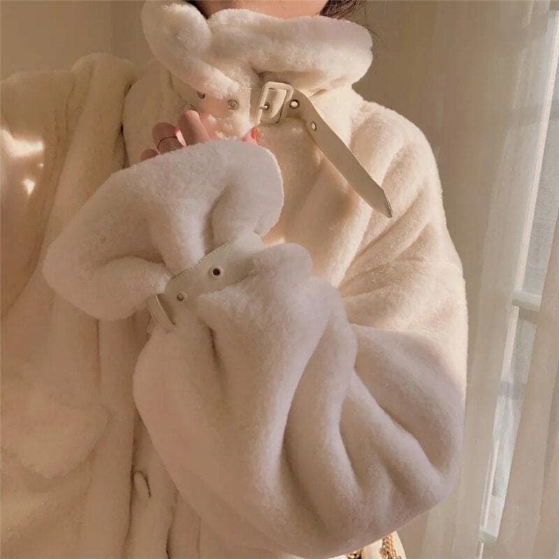 Korean Sweet Warm Pink Kawaii Lolita Cute Faux Fur Coat