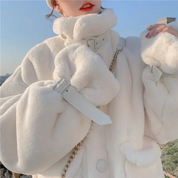 Korean Sweet Warm Pink Kawaii Lolita Cute Faux Fur Coat