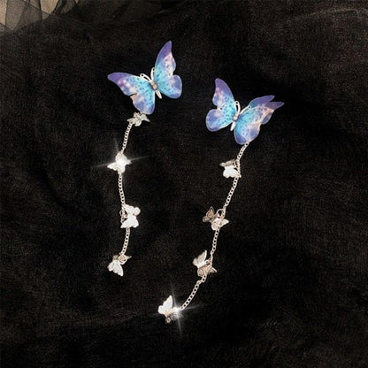 Korean Yarn Elegant Metal Tassel Long Hair Clips Butterfly