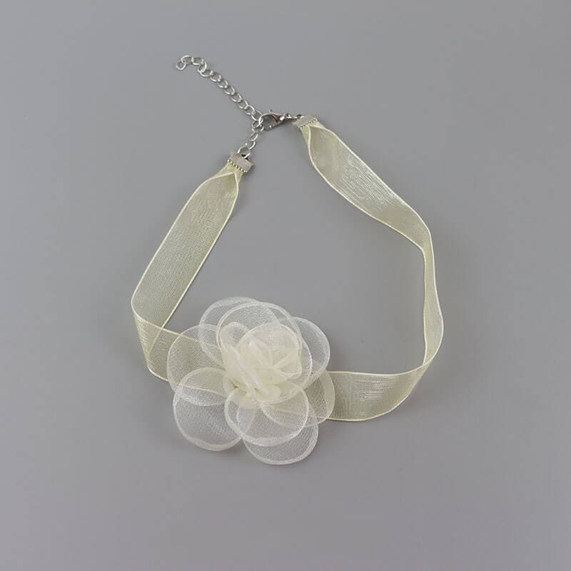 Lace Black Camellia Choker - Beige yellow - Necklaces