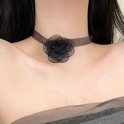 Lace Black Camellia Choker - Necklaces