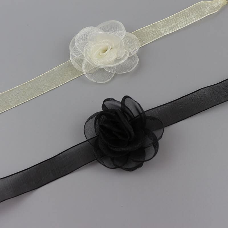 Lace Black Camellia Choker - Necklaces