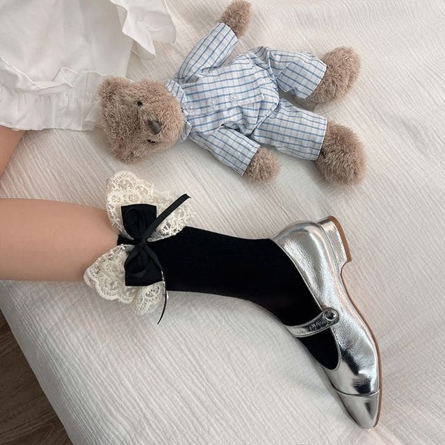 Lace Bow Socks - Black / One Size