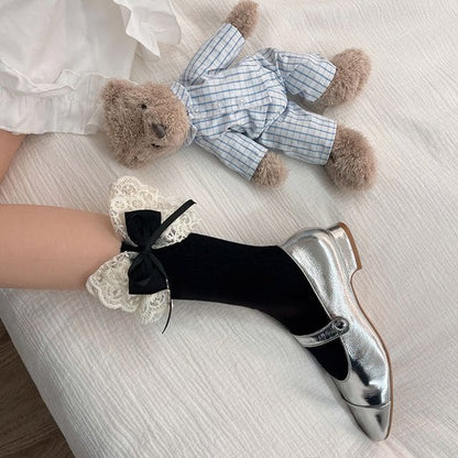 Lace Bow Socks - Black / One Size