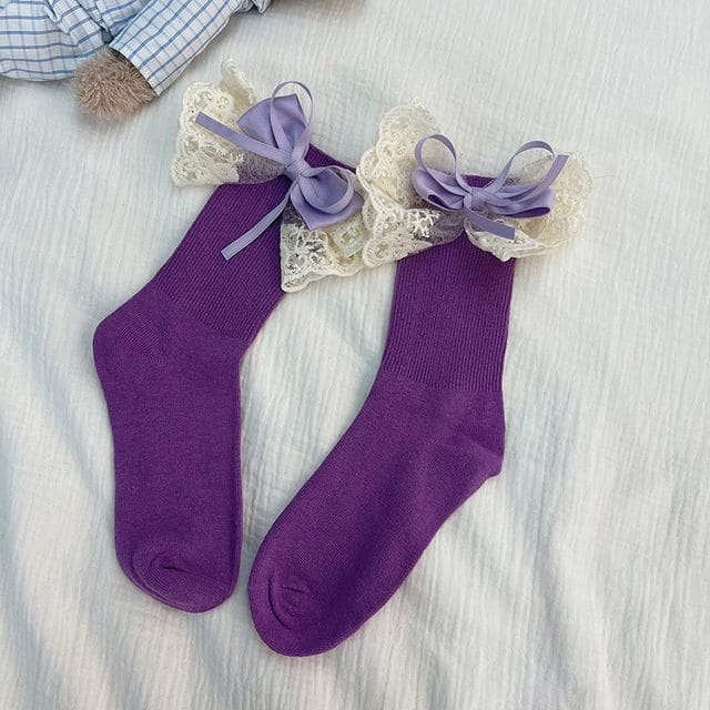 Lace Bow Socks - Purple / One Size