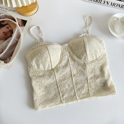 Lace Bra Top - Beige / One Size