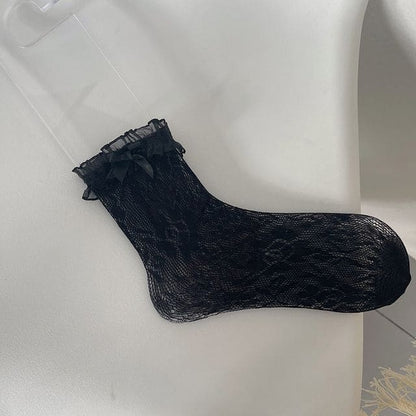 Lace Crew Socks - Black / One Size