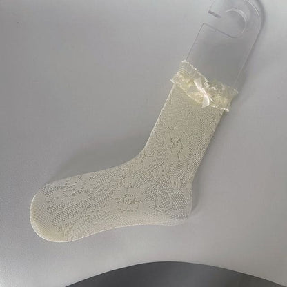 Lace Crew Socks - Light Yellow / One Size