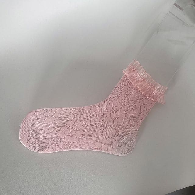 Lace Crew Socks - Pink / One Size