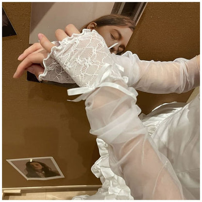 Lace Panel Bow Arm Sleeves