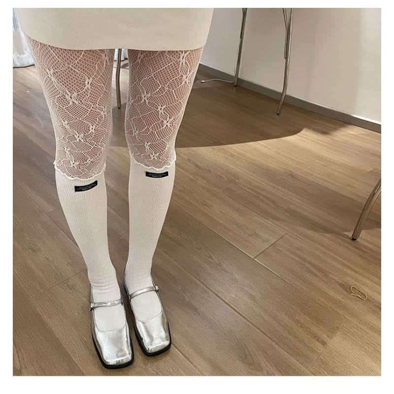 Lace Panel Mock Two Piece Tights