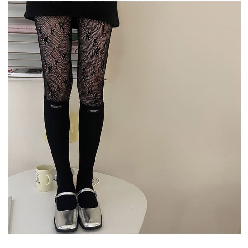 Lace Panel Mock Two Piece Tights