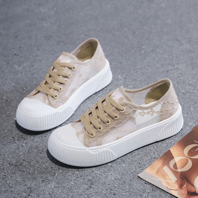 Lace Platform Sneakers - Khaki / 35