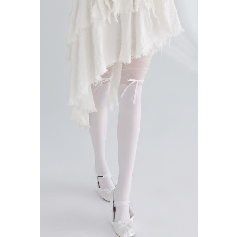 Lace Ribbon Bow Lolita Tights - Tights