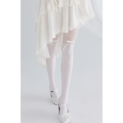 Lace Ribbon Bow Lolita Tights - Tights