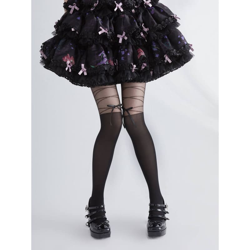 Lace Ribbon Bow Lolita Tights - Tights