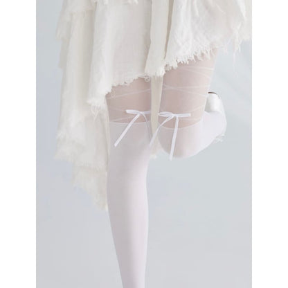 Lace Ribbon Bow Lolita Tights - Tights