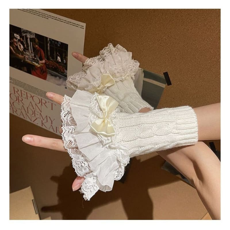 Lace Ruffle Knit Arm Sleeves