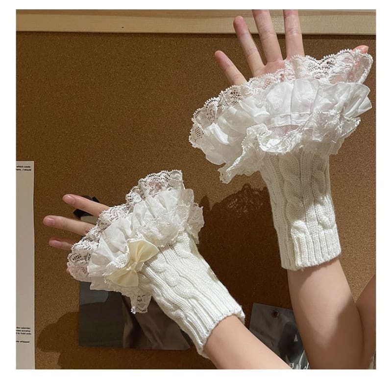 Lace Ruffle Knit Arm Sleeves